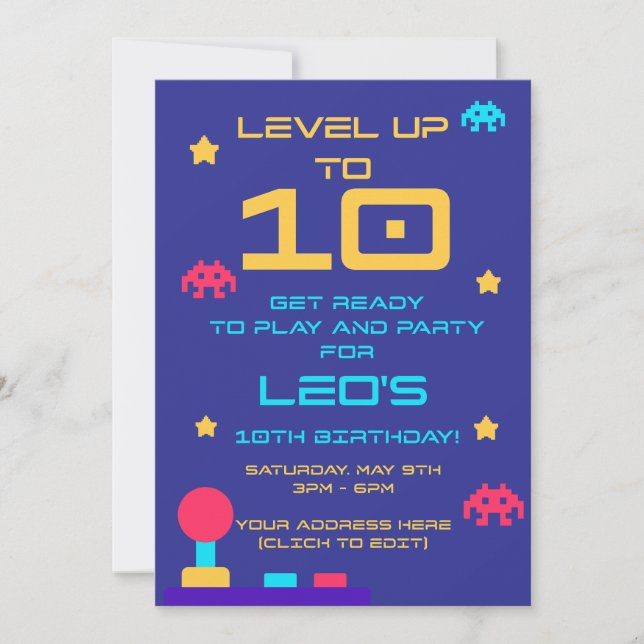 Level Up 10th Birthday Invite | Editable (Front)