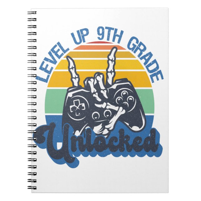 Level Up 9th Grade Unlocked Gaming Back To School Notebook (Front)