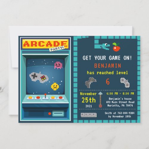 Level Up Arcade Birthday Party Invitation