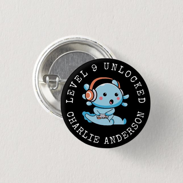 Level Up Axolotl Birthday  Button (Front & Back)
