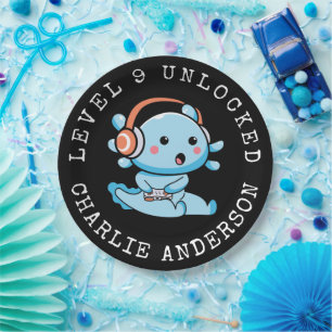 Level Up Axolotl Birthday Paper Plates