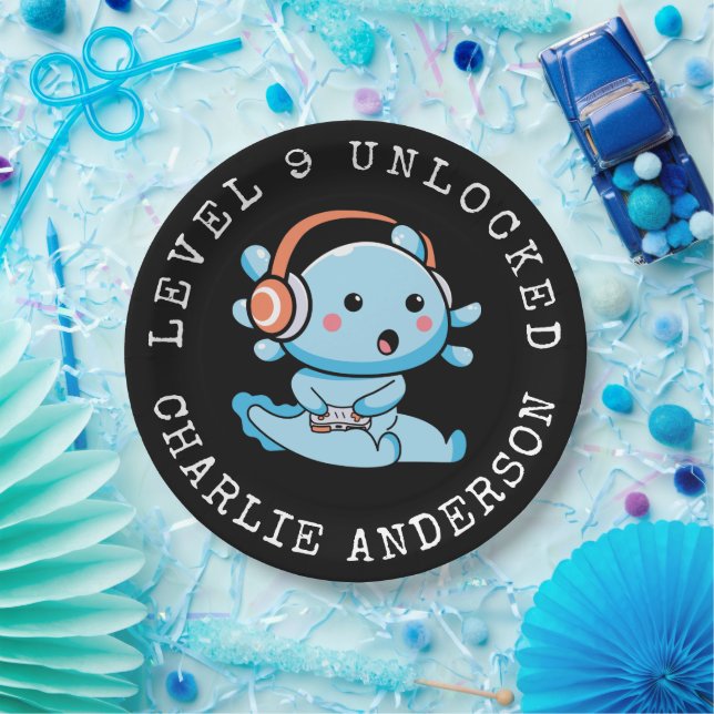 Level Up Axolotl Birthday Paper Plates (Party)