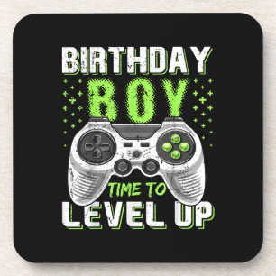 Level Up Birthday Boy Video Game Beverage Coaster