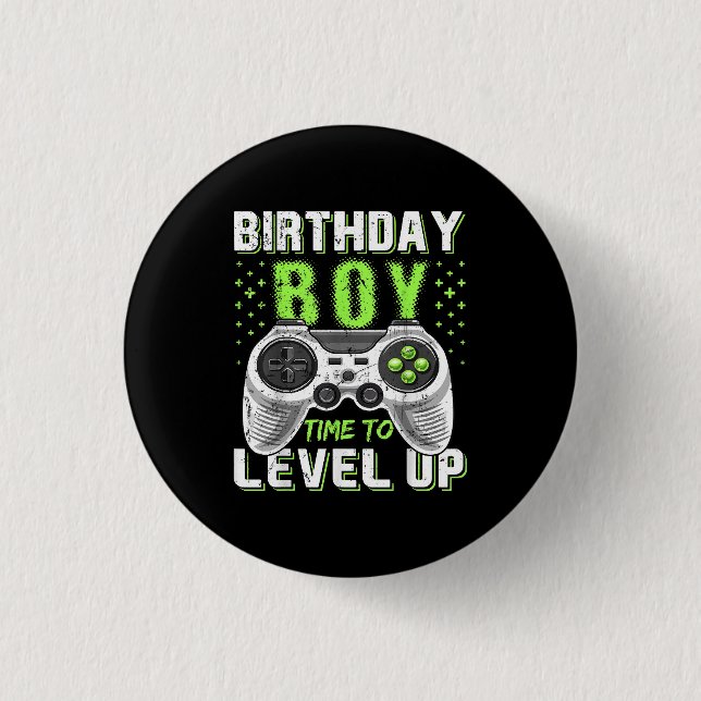 Level Up Birthday Boy Video Game Button (Front)