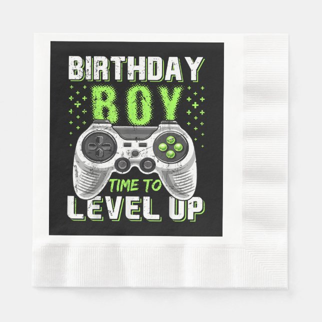 Level Up Birthday Boy Video Game Napkins (Front)