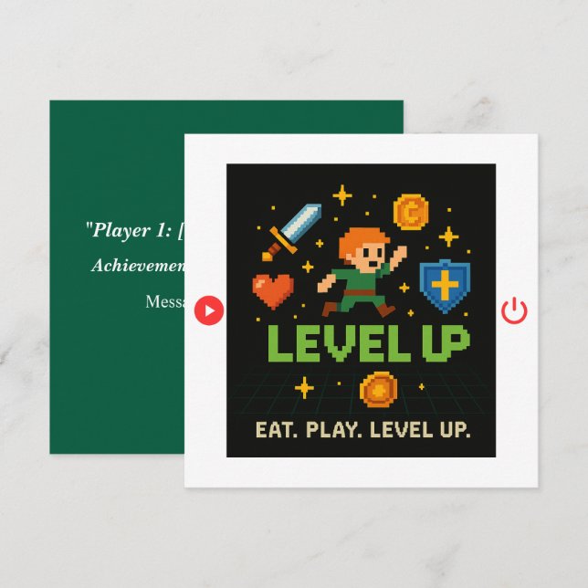 Level Up Birthday Card – Pixel Gamer Flat Card (Front/Back)