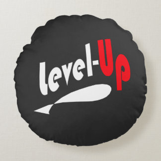 Level-Up Black round throw pillow