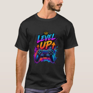 Level Up – Bold Gaming & Motivational Typography T-Shirt