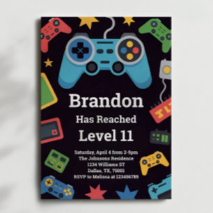 Level Up Boys Gamer 11th Birthday Party Invitation