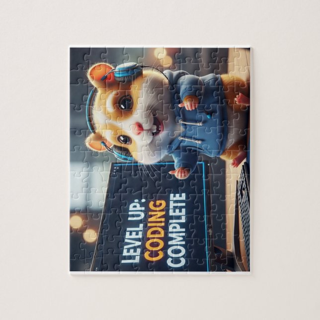 Level Up Coding Complete – Cute Gamer Hamster Prog Jigsaw Puzzle (Vertical)