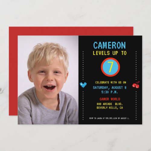 Level Up Custom 7th Birthday Party Boy Photo  Invitation