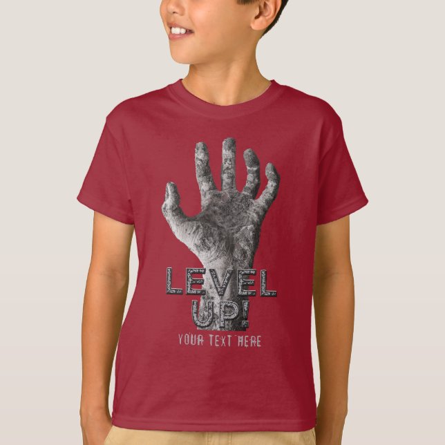 "Level Up!" custom text Zombie Hand clothing T-Shirt (Front)