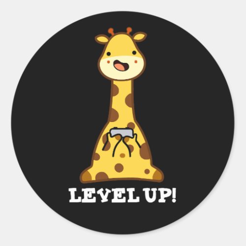 Level Up Funny Giraffe Gaming Pun Dark BG Classic Round Sticker
