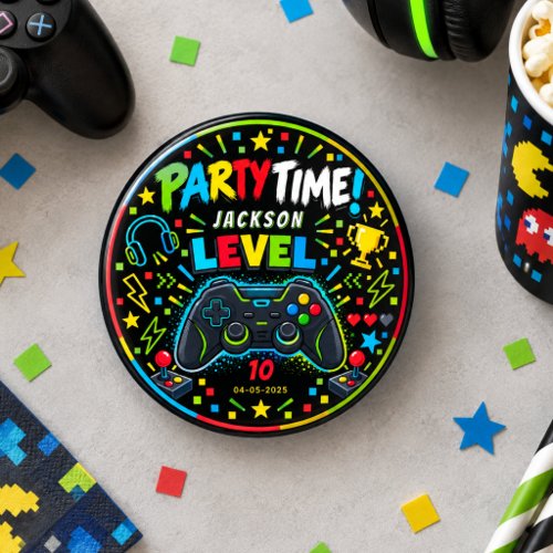 Level Up Gamer 10th Birthday Boy Party Button