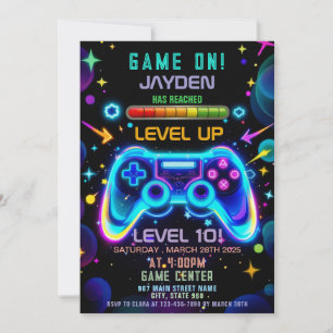 Level Up Gamer Birthday Invitation – Neon Game