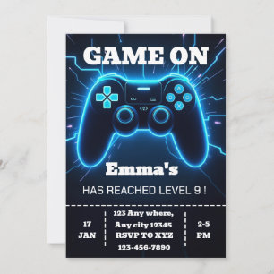 Level Up Gamer Birthday Invitation – Neon Game