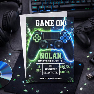 Level Up Gamer Birthday Invitation – Neon Game