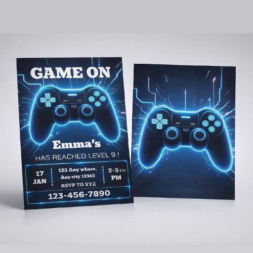 Level Up Gamer Birthday Invitation – Neon Game