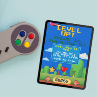 Level Up gamer birthday party Invitation