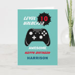 Level Up Gamer Kids Personalized Age Birthday Card<br><div class="desc">Just the thing for all those kids who love playing computer generated games on their consoles, you know the ones, they can't drag themselves out of their room lol This "Level Unlocked" design with the image of a controller is easy to customize with a name, age and message, for that...</div>