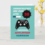Level Up Gamer Personalized Age Happy Birthday Card<br><div class="desc">Just the thing for all those adults who love playing computer generated games on their consoles, you know the ones, they can't drag themselves out of their room lol This "Congratulations you made level" design with the image of a controller is easy to customize with a name, age and message,...</div>
