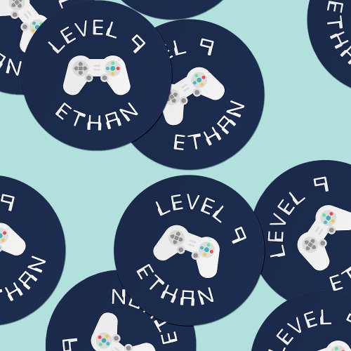 Level Up  Gamer Theme Personalized Birthday Classic Round Sticker