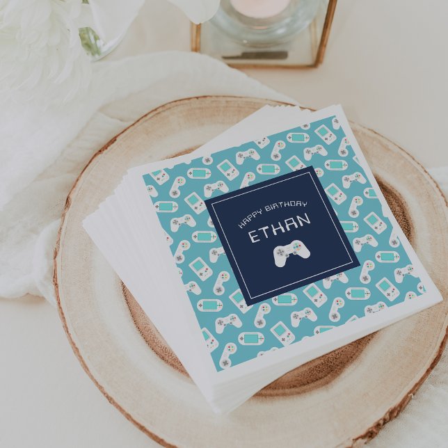 Level Up | Gamer Theme Personalized Birthday Napkins (Creator Uploaded)