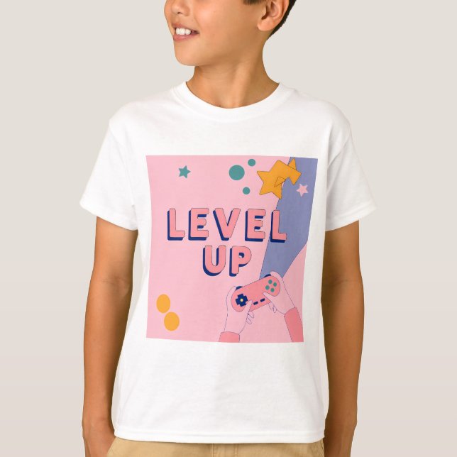"Level Up" Gaming Illustration with Controller T-Shirt (Front)