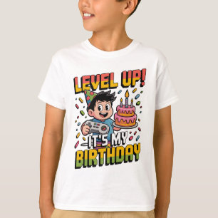 Level Up It's My Birthday Nostalgic Cartoon Style T-Shirt