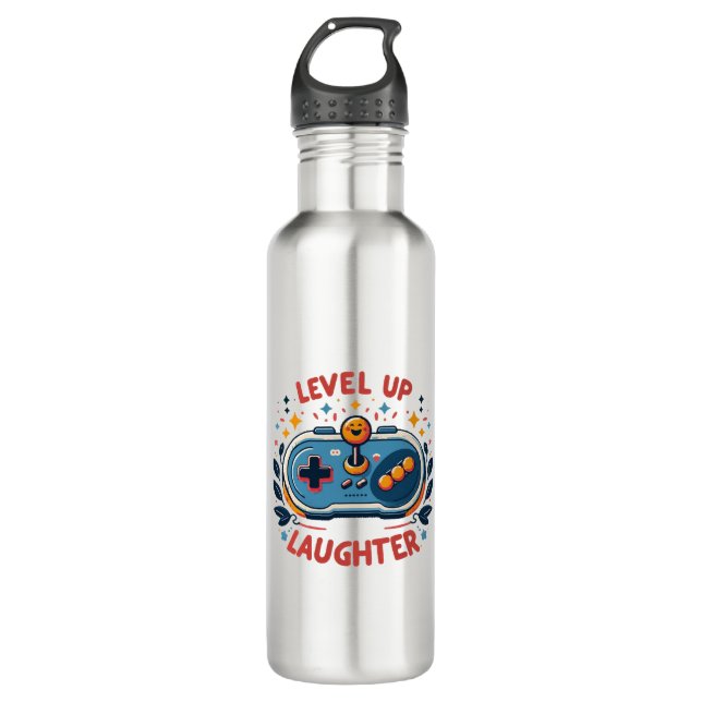 level up laughter stainless steel water bottle (Front)