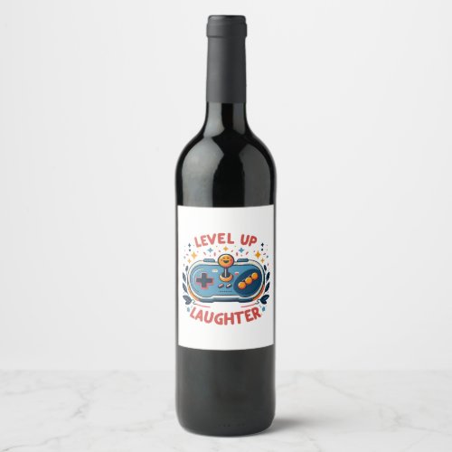 level up laughter wine label