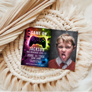 Level Up! Neon Video Game Birthday Party Invitatio Invitation