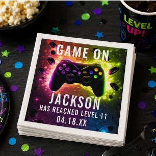 Level Up! Neon Video Game Birthday Party Napkins