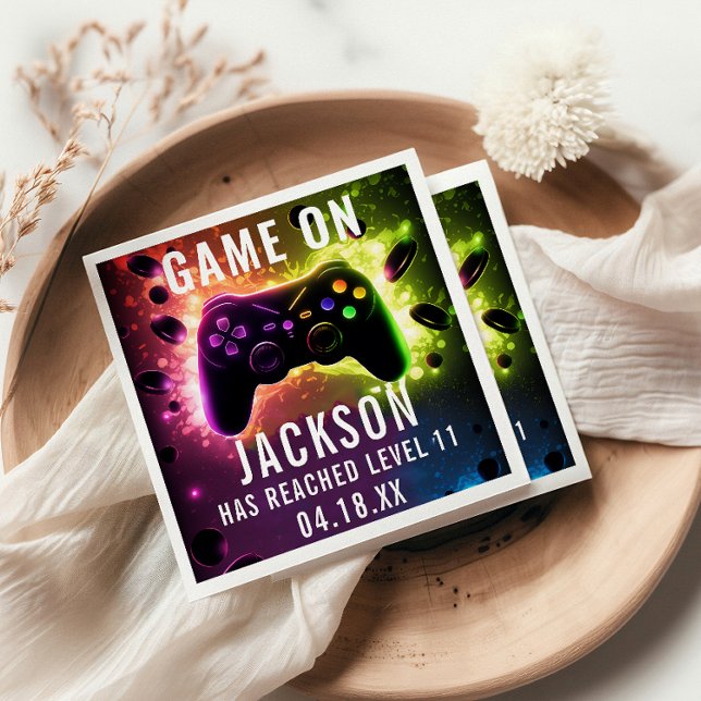  Level Up! Neon Video Game Birthday Party Napkins (Creator Uploaded)