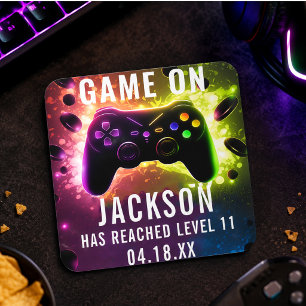 Level Up! Neon Video Game Birthday Party Square Sticker