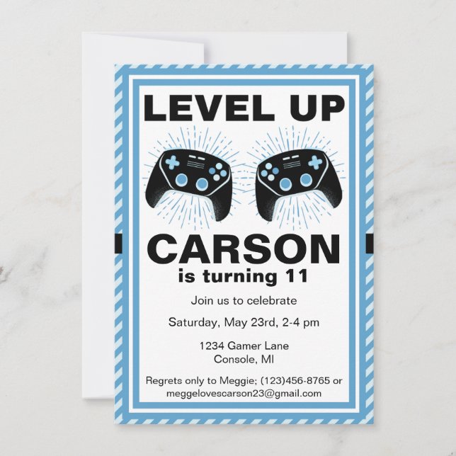 Level Up Personalized Gamer Pizza Party Birthday Invitation (Front)
