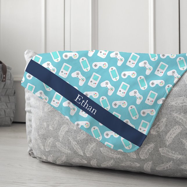 Level Up | Retro Gamer Pattern Personalized Sherpa Blanket (Creator Uploaded)