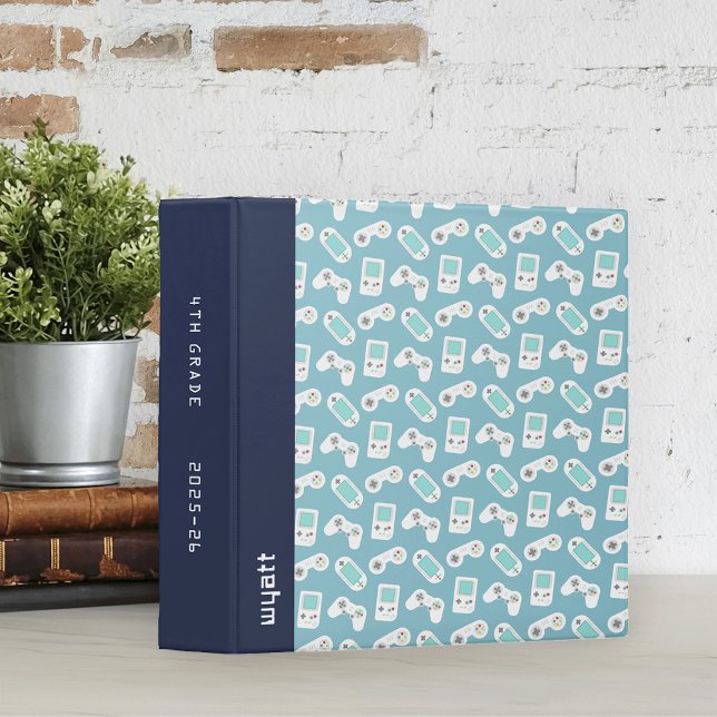 Level Up | Retro Video Game Pattern Personalized 3 Ring Binder (Creator Uploaded)