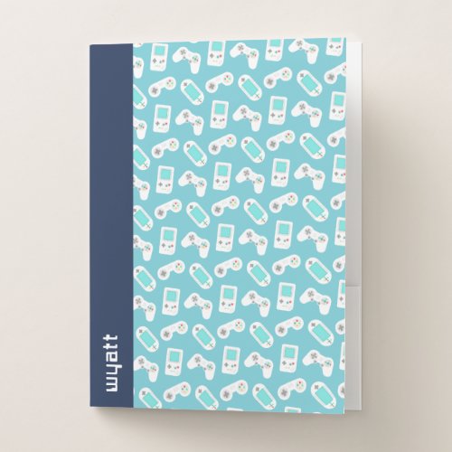 Level Up  Retro Video Game Pattern Personalized Pocket Folder