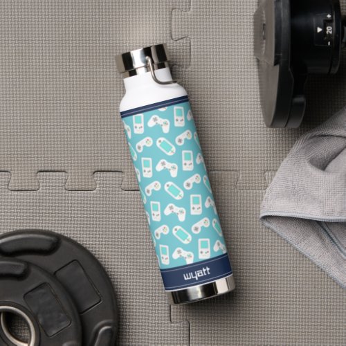 Level Up  Retro Video Game Pattern Personalized Water Bottle
