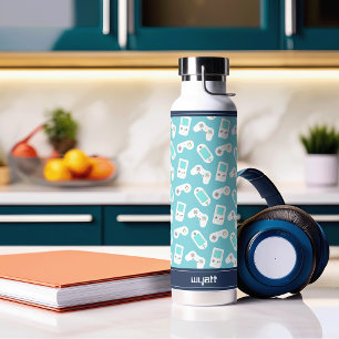 Level Up Retro Video Game Pattern Personalized Water Bottle