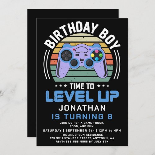 Level Up Video Game Birthday Party Invitation