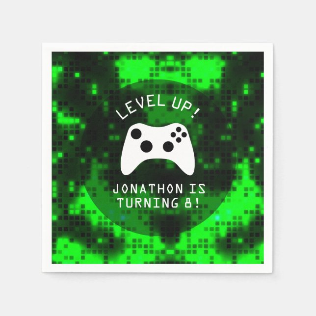 Level Up Video Game Game Truck Birthday Party Napkins (Front)
