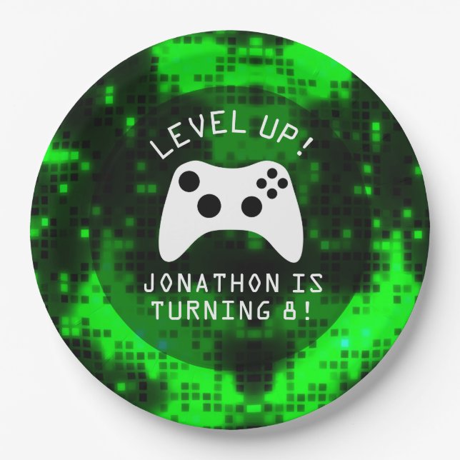 Level Up Video Game Game Truck Birthday Party Paper Plates (Front)