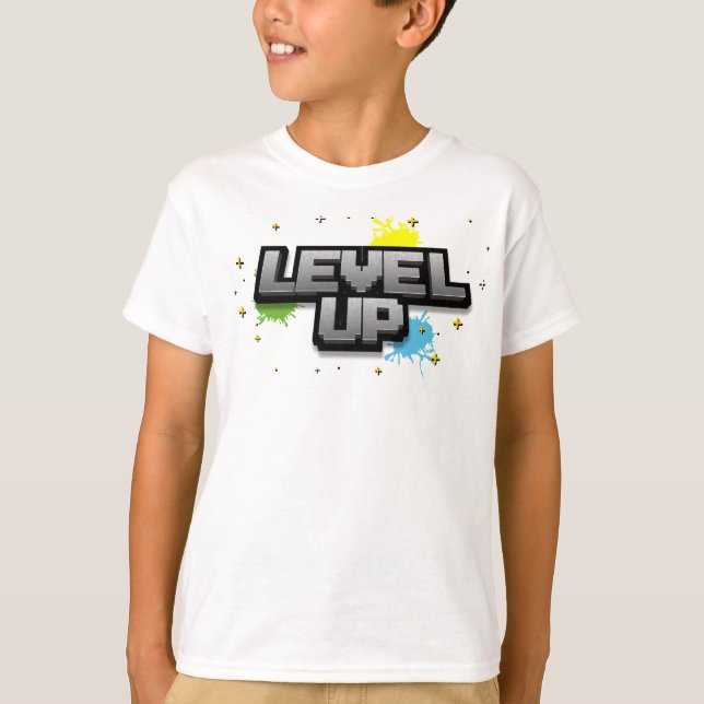 Level Up! Video Pixel Art Birthday T-Shirt (Front)