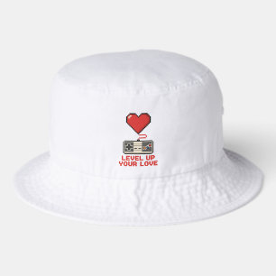 Level Up Your Love, Retro Pixel Gaming Design Bucket Hat