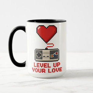 Level Up Your Love, Retro Pixel Gaming Design Mug