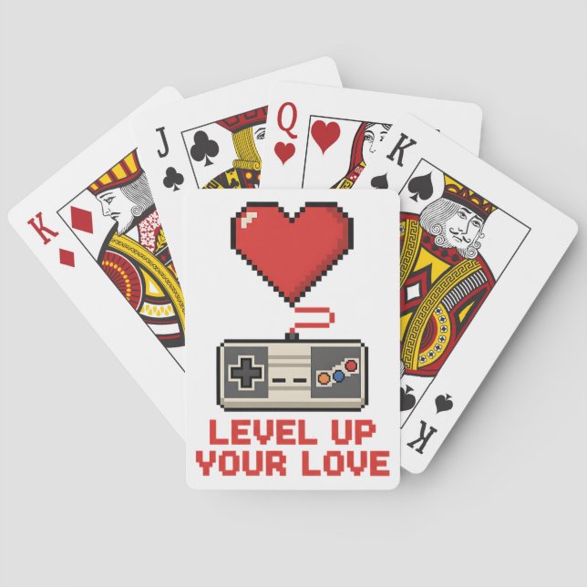 Level Up Your Love, Retro Pixel Gaming Design Poker Cards (Back)