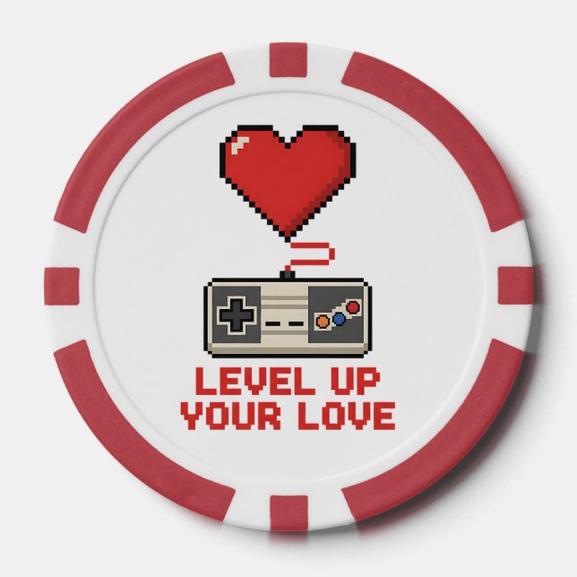 Level Up Your Love, Retro Pixel Gaming Design Poker Chips (Front)
