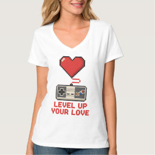 Level Up Your Love, Retro Pixel Gaming Design T-Shirt